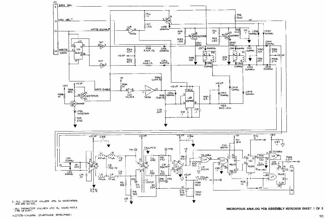 [Micropolis analog PCB assembly #8050006 sheet 1 of 3]