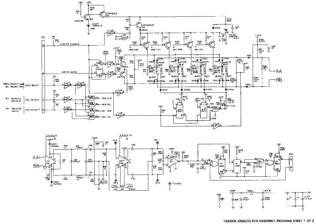 [Tandon analog PCB assembly #8050044 sheet 1 of 3]