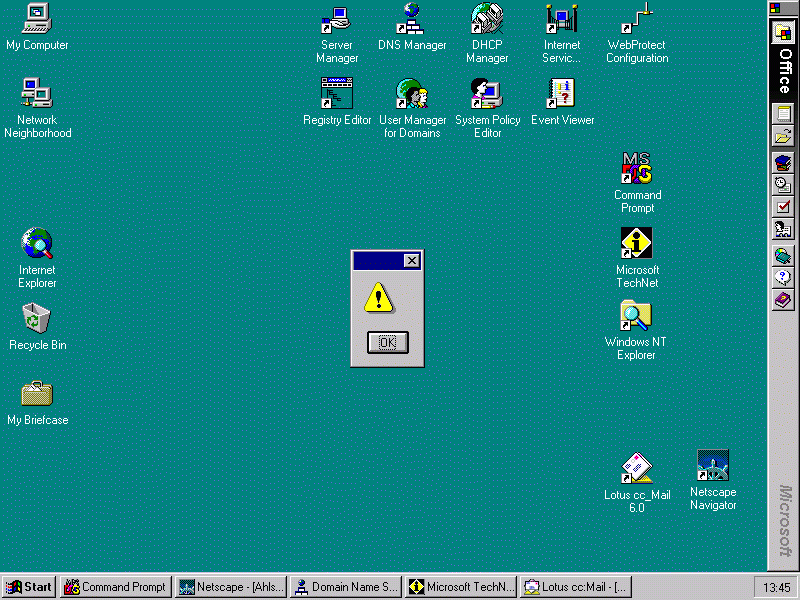 [a dialog with no title or message provided by Microsoft Windows NT with Lotus cc:Mail]